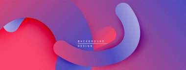 Soyut sıvı şekilleri örtüşür, canlı mor, pembe ve mavi renkler yaratır. Modern tasarım hareket, derinlik ve görsel ilgi öneriyor.