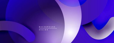 Soyut sıvı şekiller, gradyan maviler, morlar modern arka plan oluşturur. Minimalist tasarım, pürüzsüz kıvrımlar hareketi işaret ediyor.