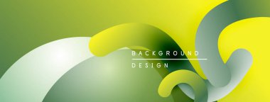 Soyut sıvı şekiller, canlı yeşil, sarı renkler. Modern tasarım, pürüzsüz eğimler dinamik kompozisyon yaratır. Minimalist estetik.