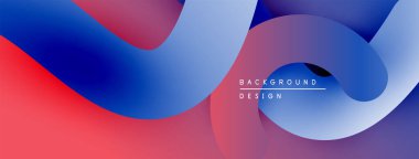 Soyut sıvı şekilleri kesişir. Canlı kırmızı, mor, mavi gradyanlar dinamik bileşim oluşturur. Arka planlar için modern tasarım ögesi.