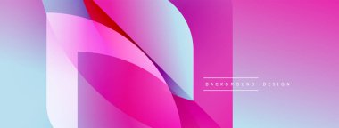 Soyut geometrik şekiller, canlı pembeler, maviler, morlar. Değişken katmanlı modern tasarım, pürüzsüz geçişler. Minimalist estetik.