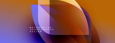 Soyut tasarım, üst üste binen şekiller, canlı turuncu, mor renkler. Metin elementli modern arkaplan. Yumuşak gradyanlar dinamik görsel efekt yaratır.