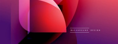 Soyut gradyanlar çakışıyor, dinamik görsel etki yaratıyor. Mor, kırmızı renkler kompozisyona hakim. Modern tasarım ögesi.