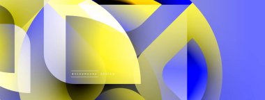 Soyut geometrik şekiller, canlı sarı, mavi renkler. Modern tasarım, akış çizgileri, değişim etkisi. Temiz estetik, arka plan elementi.