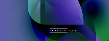 Soyut tasarım, üst üste binen şekiller, canlı mor renkler, yeşil aksanlar. Dijital projeler için modern arkaplan ideal.