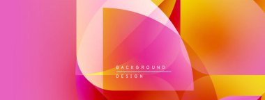 Soyut gradyanlar pembe, turuncu ve sarı renkleri harmanlarlar. Üst üste binen şekiller dinamik görsel doku yaratır. Metin arkaplan tasarımı okur.