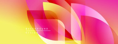 Soyut, enerjik bir arkaplan. Üst üste binen şekiller dinamik görsel efekt yaratır. Sarı, pembe, turuncu renkler kompozisyona hakim. Modern tasarım ögesi.