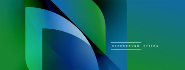 Soyut gradyan şekiller dinamik bileşim oluşturur. Mavi, yeşil renkler modern estetik sunarak tasarıma hükmediyor. Mevcut en küçük metin.