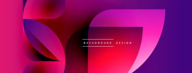 Soyut gradyan şekiller çakışıyor, dinamik görsel etki yaratıyor. Pembe, mor renkler kompozisyona hakim. Metin arkaplan tasarımı okur.
