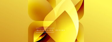 Altın soyut şekiller örtüşür, dinamik görsel efekt yaratır. Gradyan renkler derinlik sağlar, modern estetik. Metin arkaplan tasarımı okur.