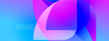 Soyut, enerjik bir arkaplan. Üst üste binen şekiller dinamik görsel efekt yaratır. Mavi, pembe, mor renkler kompozisyona hakim. Modern tasarım ögesi.