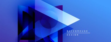 Soyut mavi geometrik şekiller dinamik arkaplan yaratır. Üst üste binen katmanlar derinlik ve modern tasarım estetiğini gösteriyor. Metin arkaplan tasarımı okur.