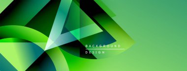 Soyut yeşil arkaplan. Geometrik şekiller örtüşür, dinamik görsel efekt yaratır. Çeşitli projeler için modern tasarım.