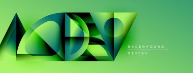 Soyut geometrik şekiller örtüşür, dinamik yeşil bileşim oluşturur. Modern tasarım elementleri yenilik ve teknoloji öneriyor. Arkaplan gradyan etkisi.