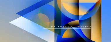 Soyut geometrik şekiller örtüşür, parlak mavi ve turuncu renkler yaratır. Minimalist metin arka plan tasarımı okur. Modern görsel kompozisyon.