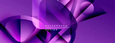 Soyut mor tasarım. Üst üste binen şekiller dinamik görsel efekt yaratır. Çeşitli projeler için modern arkaplan.