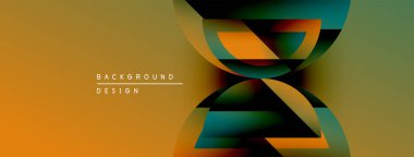 Soyut geometrik tasarım. Üst üste binen şekiller dinamik görsel efekt yaratır. Gradyan renkler düzgün bir şekilde harmanlanarak modern arkaplan oluşturur.