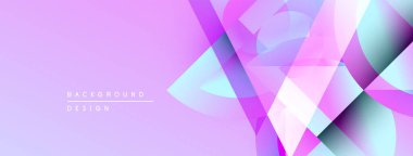 Soyut arkaplanda canlı mor, pembe, turkuaz şekiller var. Üst üste binen katmanlı modern tasarım dinamik görsel efekt yaratır.