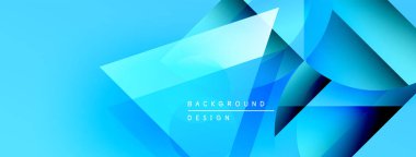 Soyut mavi geometrik şekiller kesişir. Gradyan renkler dinamik görsel efekt yaratır. Metin arka plan tasarımı okur. Modern, temiz estetik.