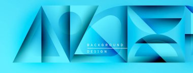 Soyut geometrik tasarım. Mavi gölgeler derinlik yaratır, modern estetik. Metin arka plan tasarımı okur. Minimalist kompozisyon, canlı renkler.