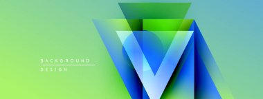 Soyut geometrik tasarım. Canlı gradyanlar üçgen şeklinde katmanlar oluşturur. Yeşil, mavi renkler kompozisyona hakim. Modern estetik.