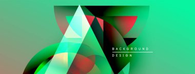 Soyut geometrik şekiller örtüşüyor, canlı yeşil, kırmızı, siyah gradyanlar yaratıyor. Modern tasarım elementleri dinamik görsel deneyim önerir.
