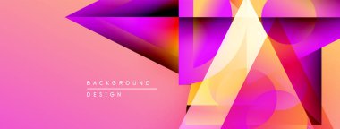 Soyut geometrik şekiller örtüşüyor, canlı pembe, mor, turuncu gradyanlar yaratıyor. Modern tasarım elementleri dijital sanat, arkaplan dokusu.