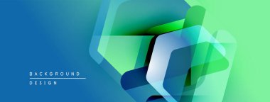Soyut geometrik şekiller örtüşür, parlak mavi, yeşil eğimler yaratır. Modern tasarım teknoloji, yenilik, akıcılık öneriyor..