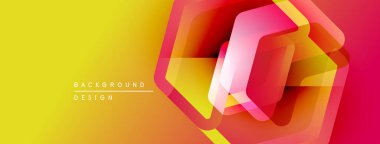 Parlak eğimli arkaplan özellikleri üst üste binen altıgen şekiller. Renkler sarıdan turuncuya, sonra da kırmızıya dönüşüyor. Minimalist tasarım, modern estetik.