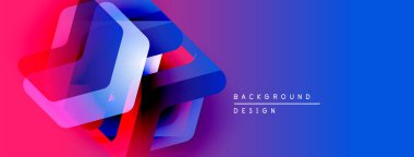 Soyut geometrik şekiller örtüşür, canlı bir değişim etkisi yaratır. Pembe, mavi renkler kompozisyona hakim. Modern tasarım ögesi.