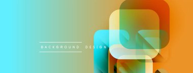 Soyut geometrik şekiller örtüşüyor, canlı renk eğimleri yaratıyor. Turkuaz, turuncu, sarı renkler tasarımda baskın. Mevcut en küçük metin.