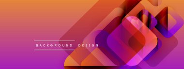 Soyut eğim arkaplanı. Üst üste binen kareler dinamik görsel efekt yaratır. Mor, turuncu renkler kompozisyona hakim. Modern tasarım ögesi.