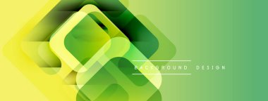 Soyut geometrik şekiller örtüşüyor, canlı yeşil, sarı renkler yaratıyor. Sancaklar, arkaplanlar, sunumlar için modern tasarım uygun.