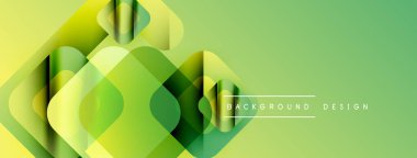 Soyut geometrik şekiller örtüşüyor, canlı yeşil gradyanlar yaratıyor. Modern tasarım teknoloji, yenilik, tazelik öneriyor.