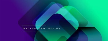 Soyut geometrik şekiller örtüşür, canlı bir değişim etkisi yaratır. Mor geçişler yeşil, modern tasarım öğesine.