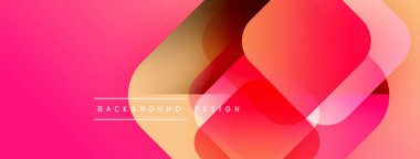 Soyut geometrik şekiller örtüşür, canlı pembe gradyan arkaplan oluşturur. Dijital projeler için modern tasarım ögesi.