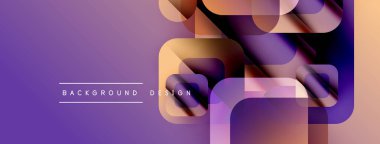 Soyut mor tasarım üst üste binen geometrik şekiller içerir. Renkler derinlik yaratır, modern estetik. Metin arkaplan tasarımı okur.