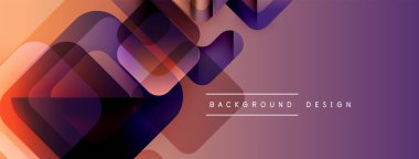 Soyut geometrik şekiller örtüşür, canlı bir değişim etkisi yaratır. Mor, turuncu renkler kompozisyona hakim. Modern tasarım ögesi.