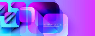 Soyut geometrik şekiller çakışıyor. Canlı mor, mavi renkler modern arkaplan yaratır. Gradyan etkisi derinlik ve görsel ilgi ekler..