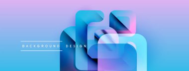 Soyut geometrik şekiller örtüşür, canlı bir değişim etkisi yaratır. Mavi, mor renkler tasarıma egemen, modern estetik. Metin arkaplan tasarımı okur.