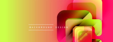 Soyut enerjik tasarım. Üst üste binen kareler dinamik değişim etkisi yaratır. Sarı, turuncu, pembe renkler kompozisyona hakim. Modern estetik.