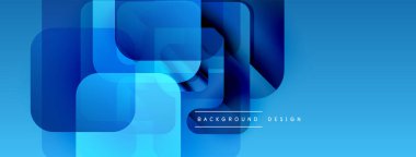 Soyut mavi katmanlar modern geometrik arkaplan oluşturur. Yumuşak eğimler, üst üste binen kareler derinlik ve yenilik öneriyor.