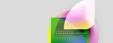 Soyut tasarım özellikleri üst üste binen şekiller, canlı renkler, metin elementleri. Modern estetik, temiz çizgiler, arka planlar için uygun.