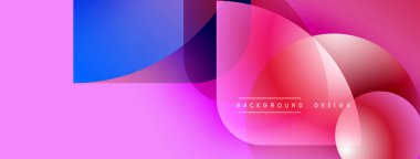 Soyut sıvı şekilleri örtüşür, canlı pembe, mor ve mavi renkler yaratır. Modern tasarım elementleri dinamik hareket, görsel enerji.