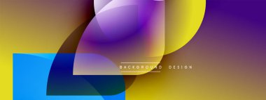 Soyut renkli örtüşen şekiller dinamik arkaplan oluşturur. Gradyan renkler harmanlanarak modern görsel kompozisyon oluşturur.