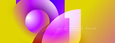 Parlak soyut tasarım canlı mor, pembe, turuncu renkler içerir. 21 numara açıkça sarı arkaplanda sergileniyor. Modern estetik.