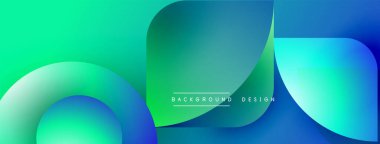 Soyut gradyanlar akıcı şekiller oluşturur. Canlı turkuaz, deniz mavisi, mavi renkler kusursuz bir şekilde harmanlanarak modern görsel efekt yaratır..