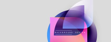 Soyut tasarım özellikleri üst üste binen renkli şekiller. Pembe dikdörtgen metin arkaplanını, tasarımı gösterir. Gradyan renkler dinamik görsel efekt yaratır.