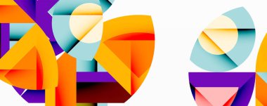 Soyut geometrik bileşim. Canlı renkler kesişiyor, dinamik görsel deneyim yaratıyor. Şekiller çakışıyor, karmaşık desenler oluşturuyor.