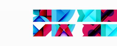 Soyut geometrik şekiller, canlı renkler, modern tasarım. Desenler tekrar ediyor, görsel ritim yaratıyor, temiz estetik..